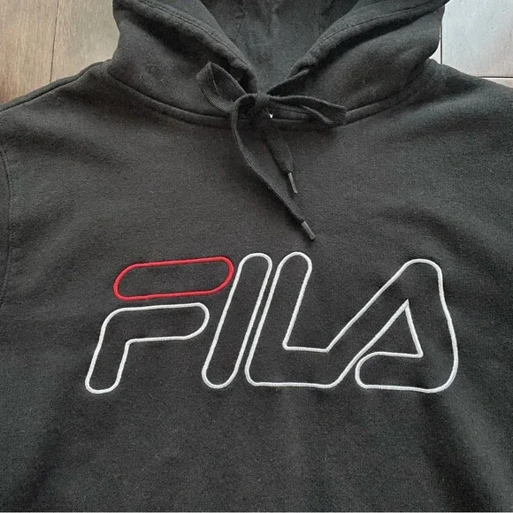 Fila Black Pullover Sweatshirt Hoodie embroidered logo size M - Picture 2 of 6